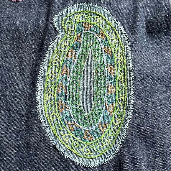 Vintage 70s Denim Paisley Hand Stitched Tunic M/L - Picture 8 of 12